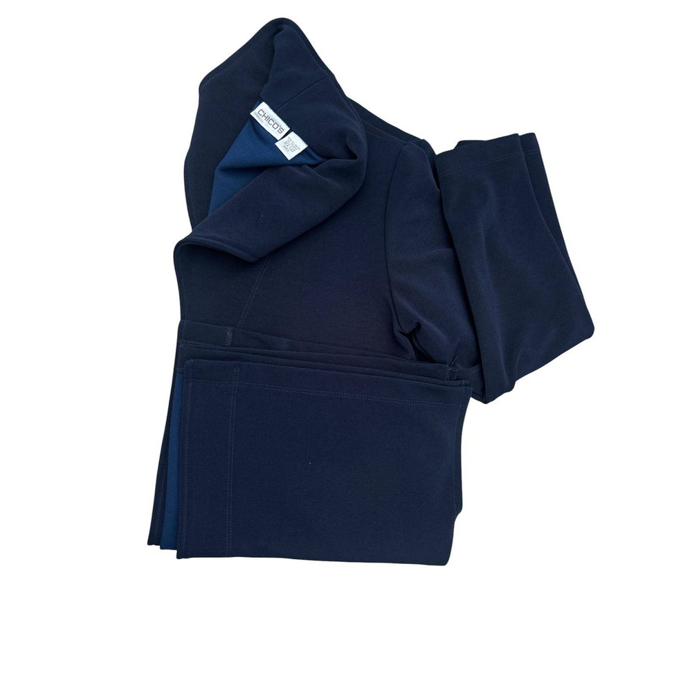 Chicos Navy Blue Open Front Blazer Jacket Size 2 Wrinkle Free Career Travel L